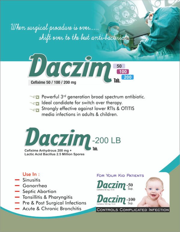 DACZIM, daczim, daksh pharmaceuticals, daksh pharmaceuticals panchkula, anti-bacterial, pcd franchise